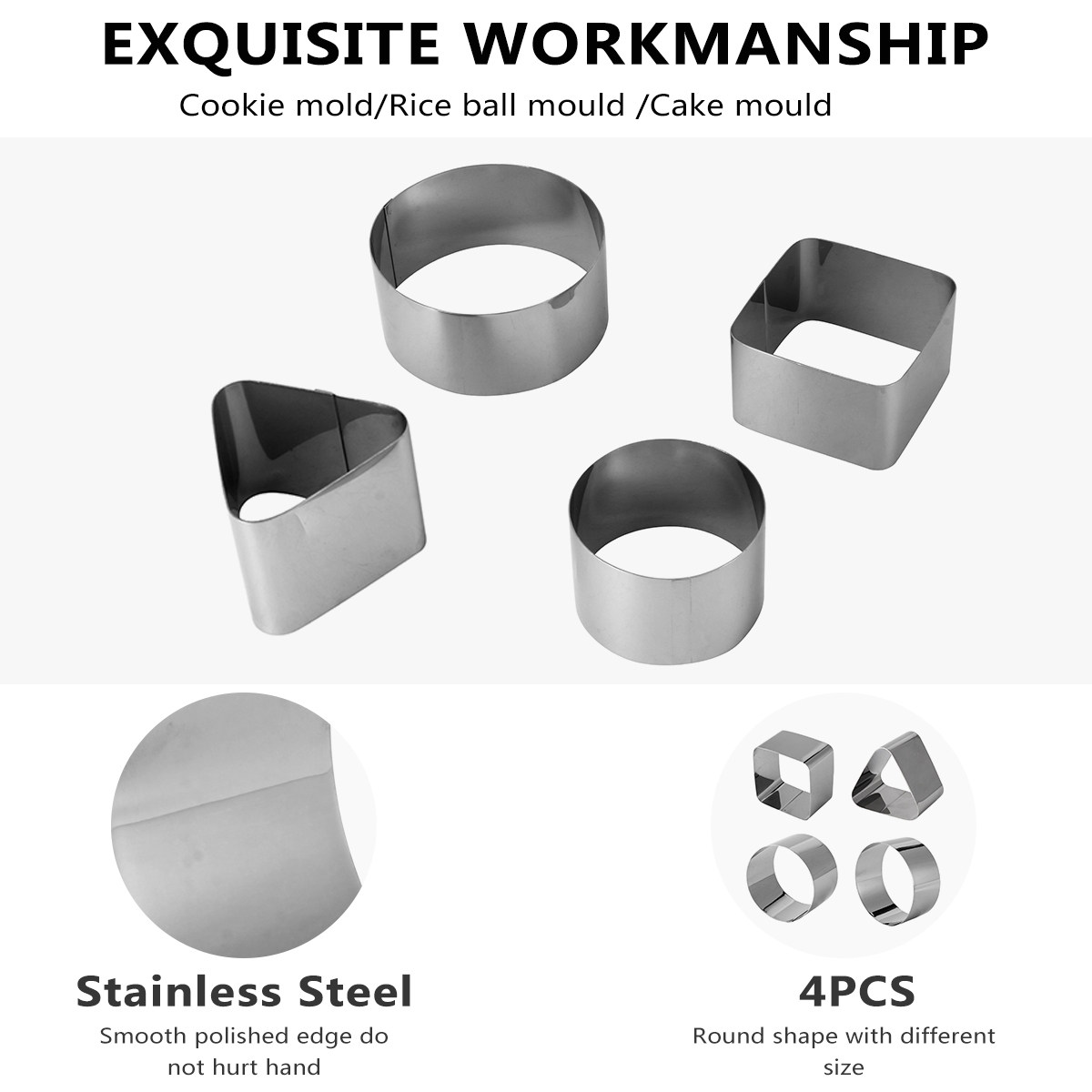 4Pcs Stainless Steel Mousse Ri - огляд і ціна Kitchen Baking Cake