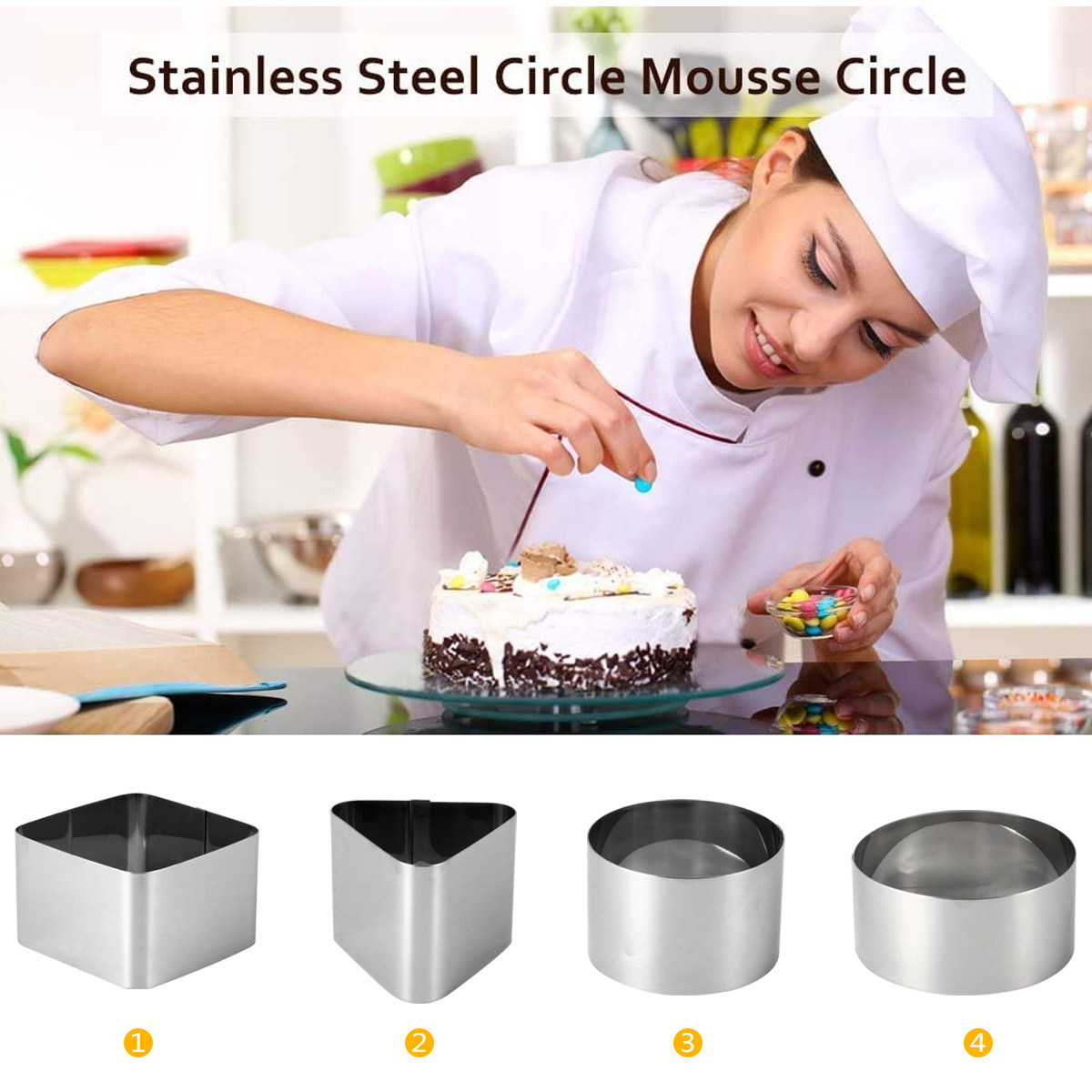 4Pcs Stainless Steel Mousse Ri - огляд і ціна Kitchen Baking Cake